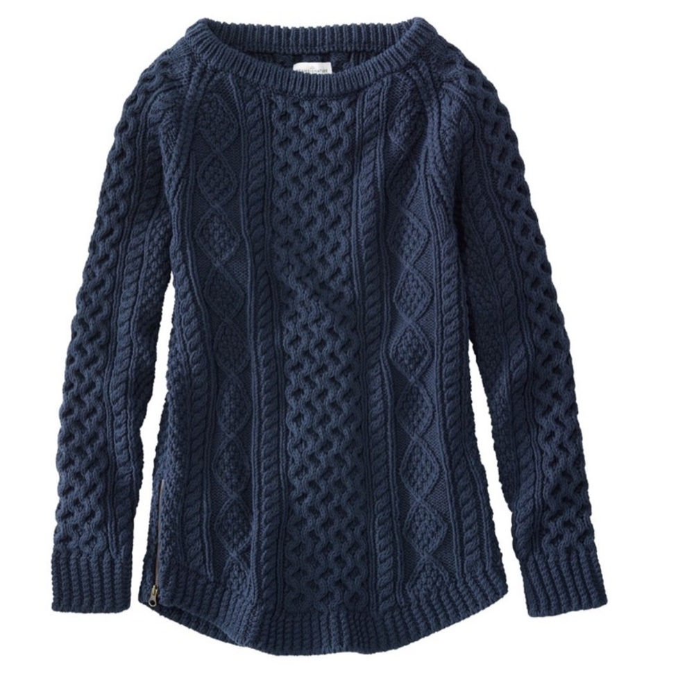 LL Bean Navy Cotton Fisherman Tunic Sweater S